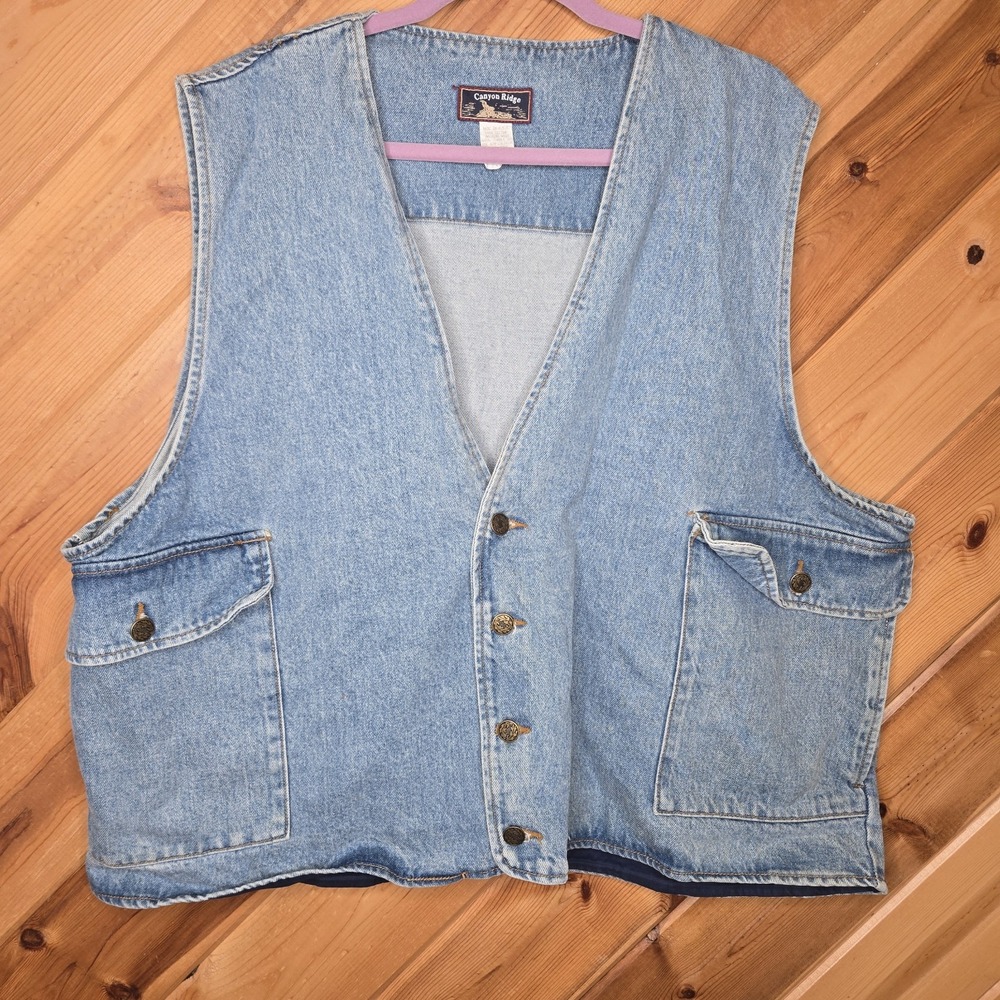 Vintage Canyon Ridge Mens 2X Denim Vest Cotton Made In US Western Pockets‎